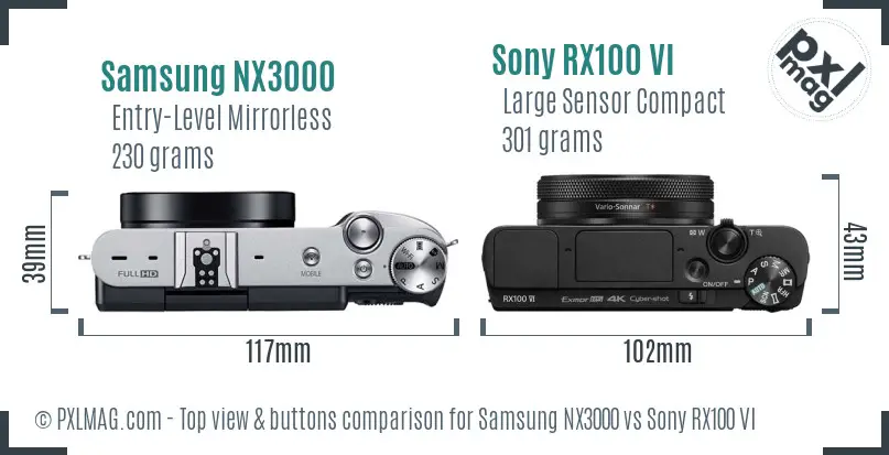 Samsung NX3000 vs Sony RX100 VI top view buttons comparison