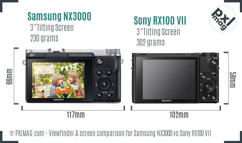 Samsung NX3000 vs Sony RX100 VII Screen and Viewfinder comparison