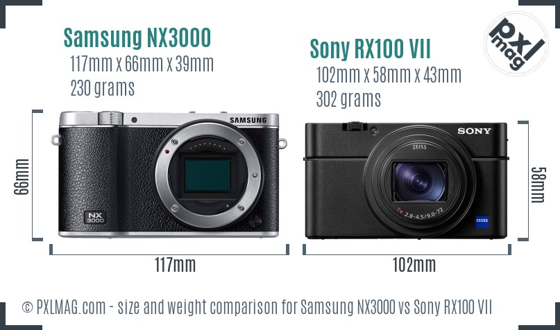 Samsung NX3000 vs Sony RX100 VII size comparison