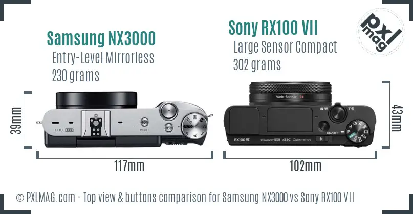 Samsung NX3000 vs Sony RX100 VII top view buttons comparison