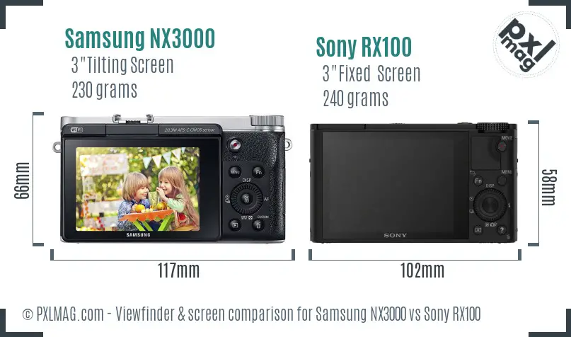 Samsung NX3000 vs Sony RX100 Screen and Viewfinder comparison