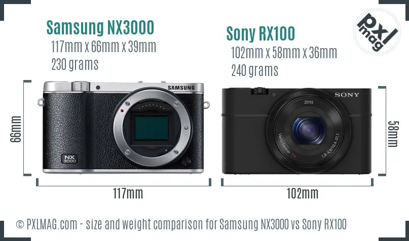 Samsung NX3000 vs Sony RX100 size comparison