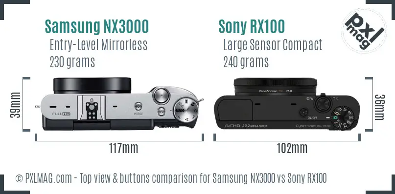 Samsung NX3000 vs Sony RX100 top view buttons comparison