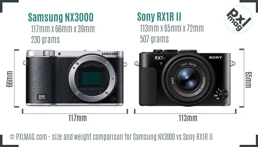 Samsung NX3000 vs Sony RX1R II size comparison