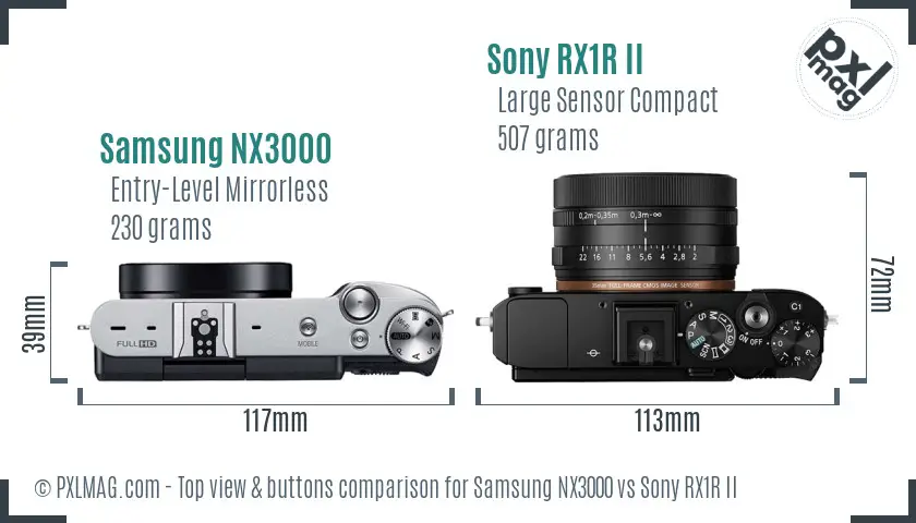 Samsung NX3000 vs Sony RX1R II top view buttons comparison