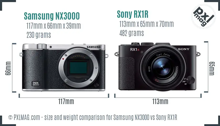 Samsung NX3000 vs Sony RX1R size comparison