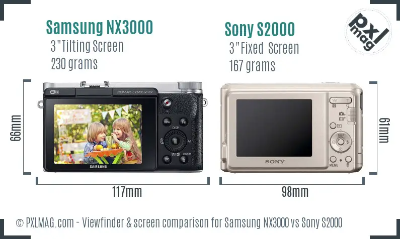 Samsung NX3000 vs Sony S2000 Screen and Viewfinder comparison
