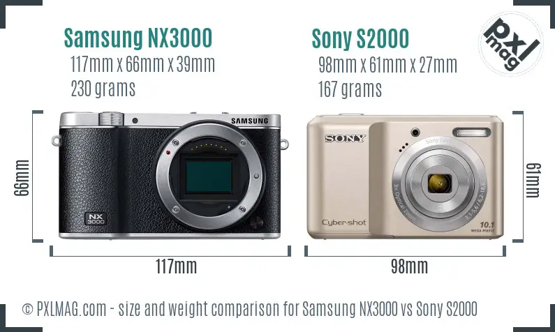 Samsung NX3000 vs Sony S2000 size comparison