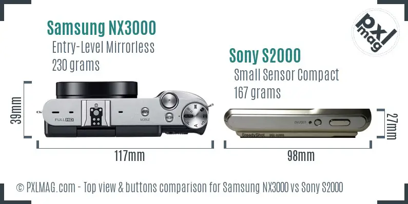Samsung NX3000 vs Sony S2000 top view buttons comparison