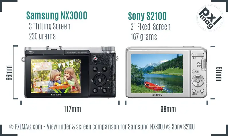 Samsung NX3000 vs Sony S2100 Screen and Viewfinder comparison