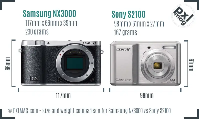 Samsung NX3000 vs Sony S2100 size comparison