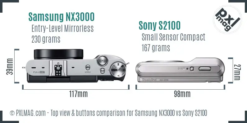 Samsung NX3000 vs Sony S2100 top view buttons comparison