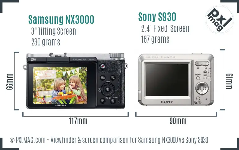 Samsung NX3000 vs Sony S930 Screen and Viewfinder comparison