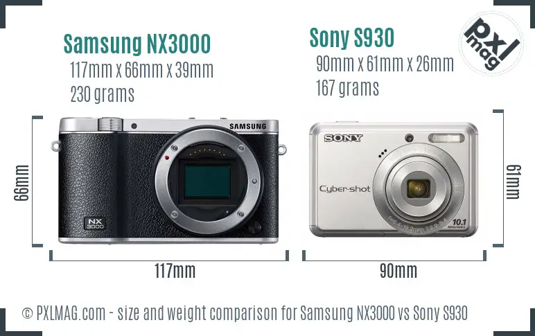 Samsung NX3000 vs Sony S930 size comparison