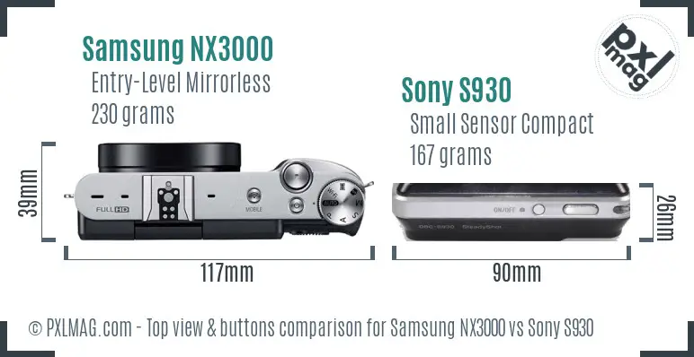 Samsung NX3000 vs Sony S930 top view buttons comparison
