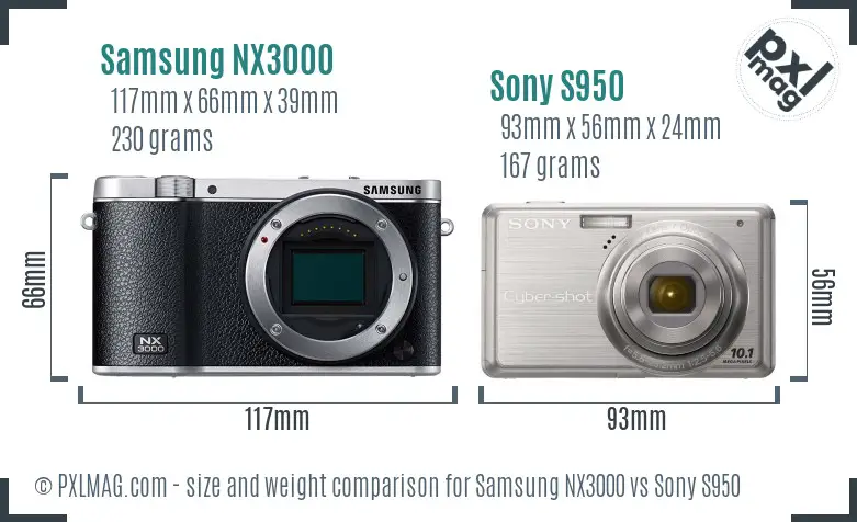 Samsung NX3000 vs Sony S950 size comparison