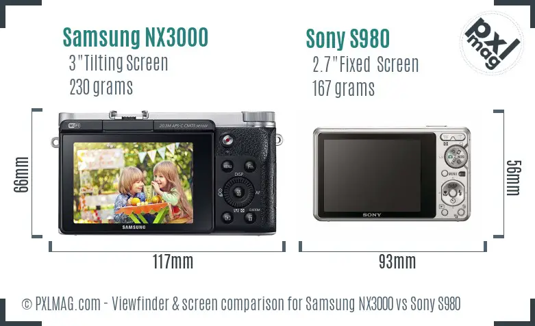 Samsung NX3000 vs Sony S980 Screen and Viewfinder comparison