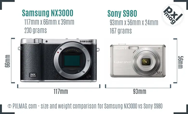 Samsung NX3000 vs Sony S980 size comparison