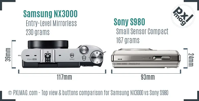 Samsung NX3000 vs Sony S980 top view buttons comparison