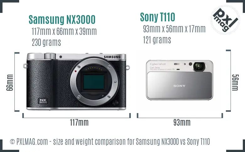 Samsung NX3000 vs Sony T110 size comparison