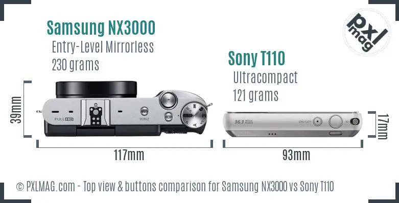 Samsung NX3000 vs Sony T110 top view buttons comparison