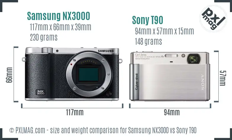 Samsung NX3000 vs Sony T90 size comparison