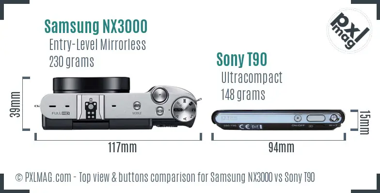 Samsung NX3000 vs Sony T90 top view buttons comparison