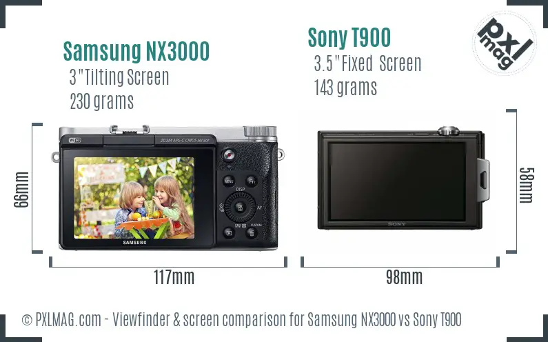 Samsung NX3000 vs Sony T900 Screen and Viewfinder comparison