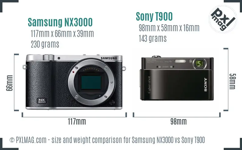 Samsung NX3000 vs Sony T900 size comparison