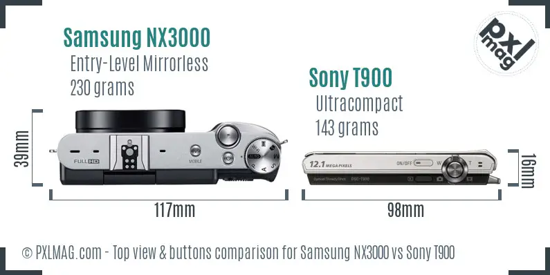 Samsung NX3000 vs Sony T900 top view buttons comparison