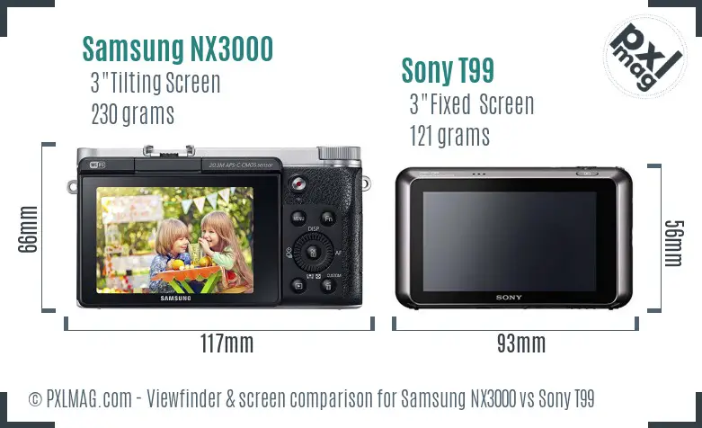 Samsung NX3000 vs Sony T99 Screen and Viewfinder comparison