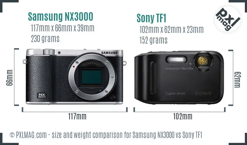 Samsung NX3000 vs Sony TF1 size comparison
