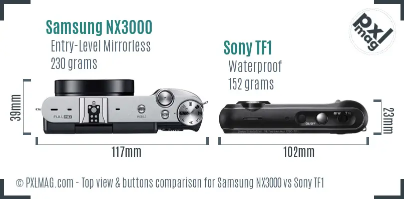 Samsung NX3000 vs Sony TF1 top view buttons comparison
