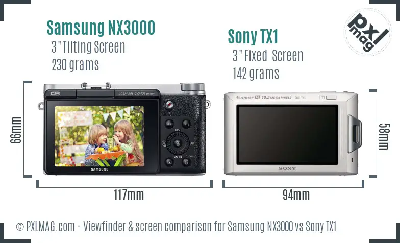 Samsung NX3000 vs Sony TX1 Screen and Viewfinder comparison