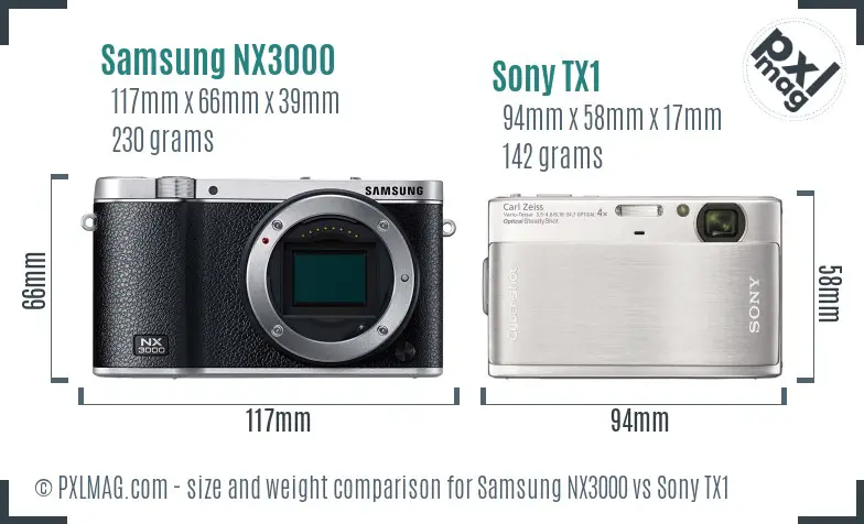 Samsung NX3000 vs Sony TX1 size comparison