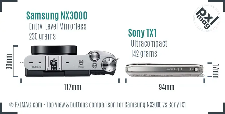 Samsung NX3000 vs Sony TX1 top view buttons comparison
