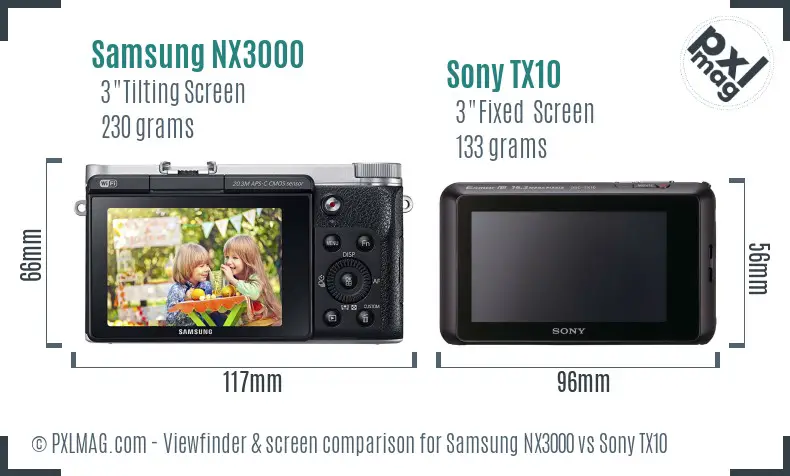 Samsung NX3000 vs Sony TX10 Screen and Viewfinder comparison