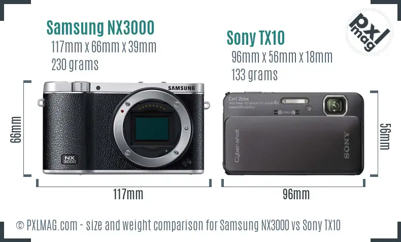 Samsung NX3000 vs Sony TX10 size comparison