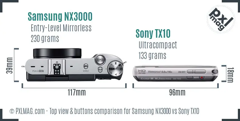 Samsung NX3000 vs Sony TX10 top view buttons comparison