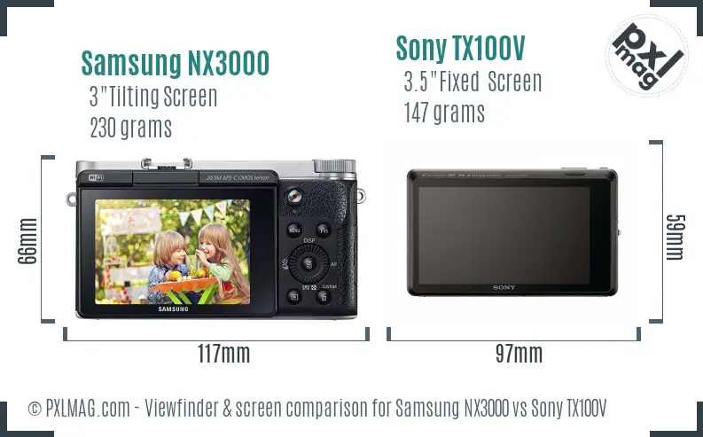 Samsung NX3000 vs Sony TX100V Screen and Viewfinder comparison