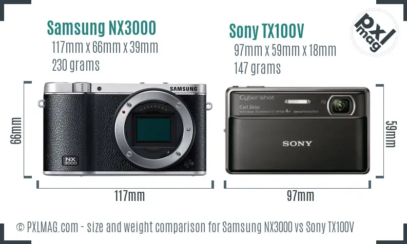Samsung NX3000 vs Sony TX100V size comparison