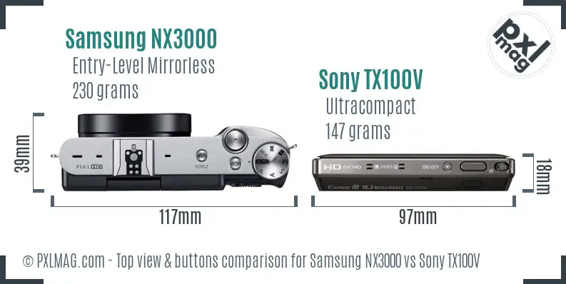 Samsung NX3000 vs Sony TX100V top view buttons comparison