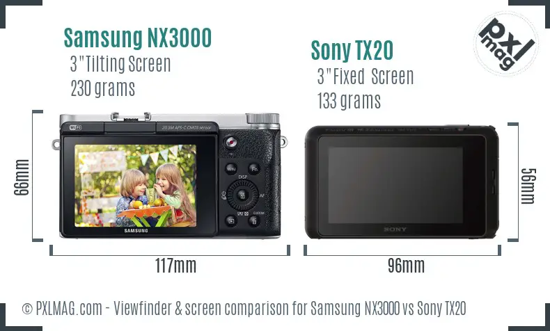 Samsung NX3000 vs Sony TX20 Screen and Viewfinder comparison