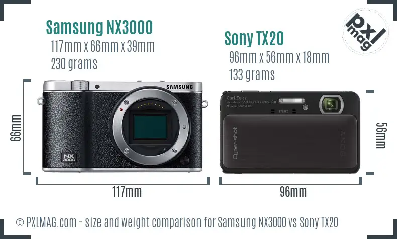 Samsung NX3000 vs Sony TX20 size comparison