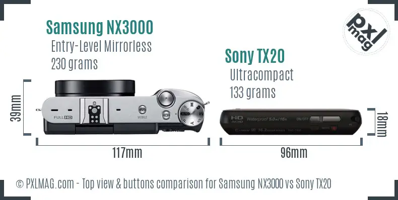 Samsung NX3000 vs Sony TX20 top view buttons comparison
