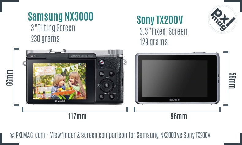 Samsung NX3000 vs Sony TX200V Screen and Viewfinder comparison