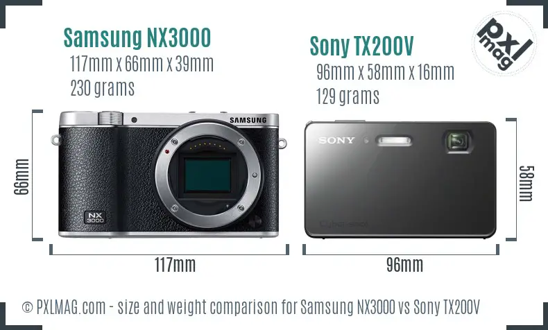 Samsung NX3000 vs Sony TX200V size comparison