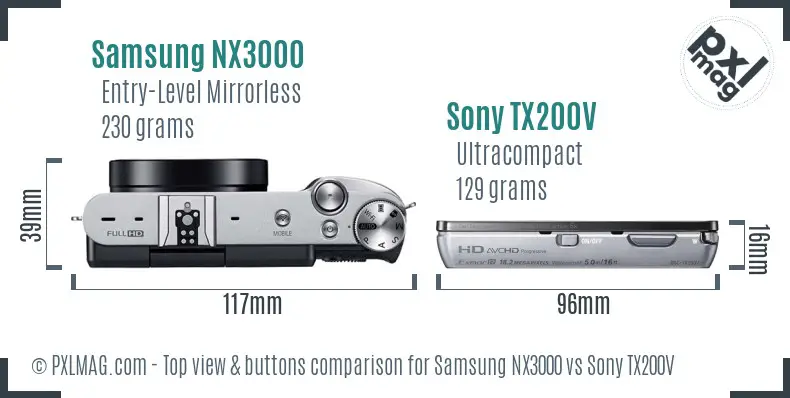 Samsung NX3000 vs Sony TX200V top view buttons comparison