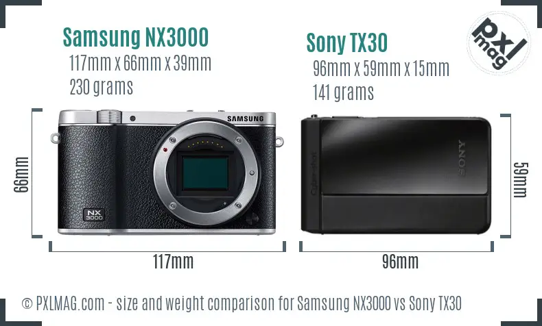 Samsung NX3000 vs Sony TX30 size comparison