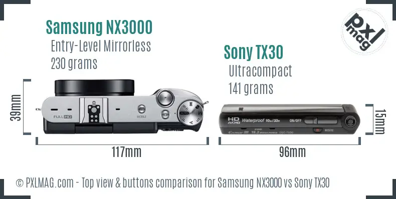 Samsung NX3000 vs Sony TX30 top view buttons comparison
